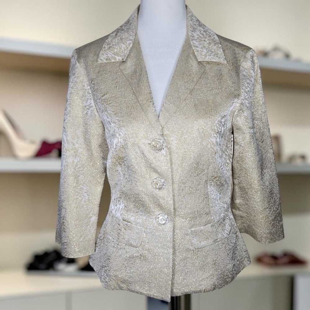 Wendy Hil Womens Gold Metallic Brocade Blazer Jacket Size 6 N374GJ Made in USA